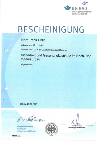 Bescheiningung Sicherheitsbeauftragter
